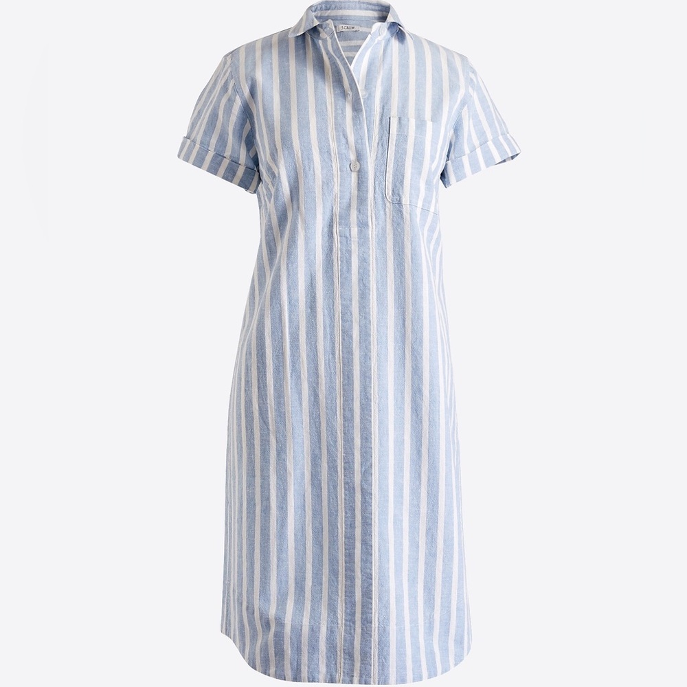 J.Crew Factory Blue and White Striped Linen Shirt Dress